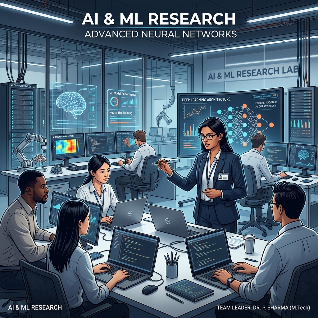 M.Tech professional leading a team in an advanced AI research lab