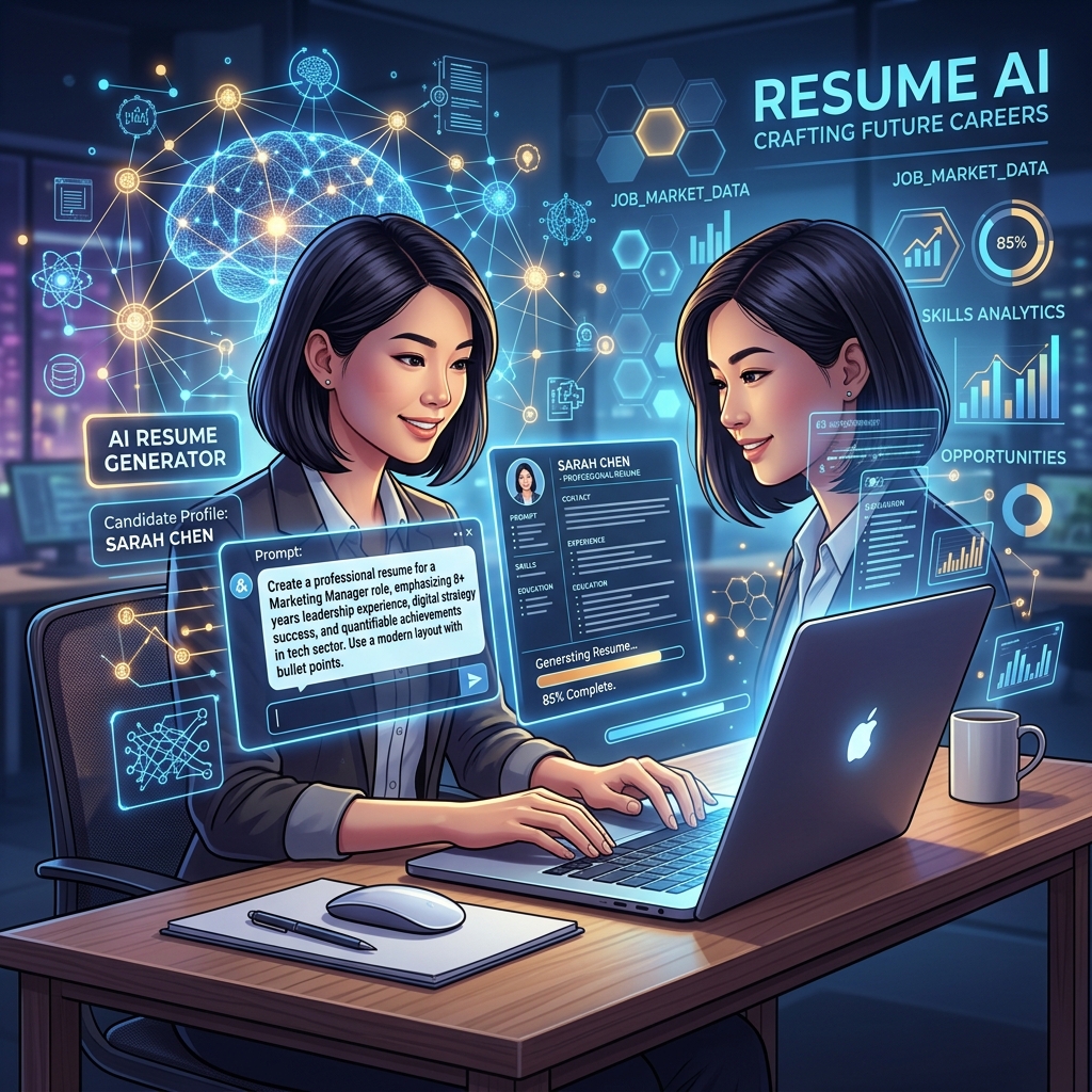 Candidate interacting with an advanced AI interface to generate a professional resume