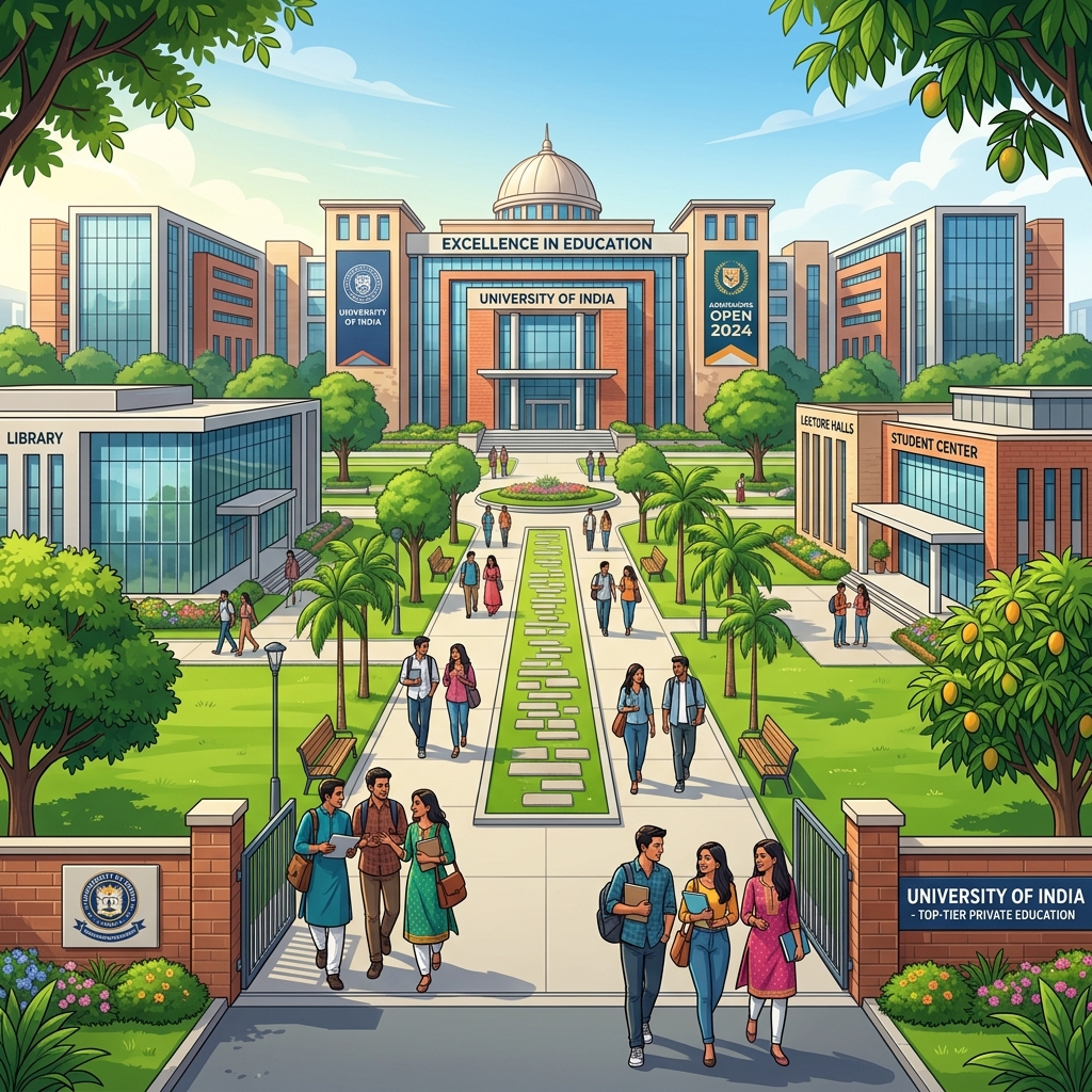 An impressive and futuristic educational institution of india with modern educational buildings.